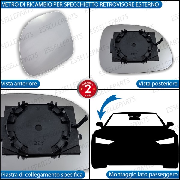 Per Modelli Dal 2009 Specchietto Lato Passeggero Retrovisore Laterale Di Ricambio Per Fiat Panda Ii