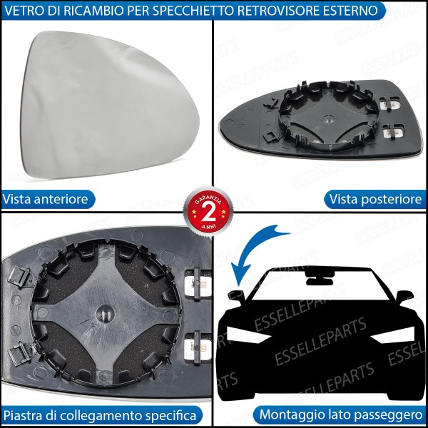 Specchietto Lato Passeggero Retrovisore Termico Laterale Di Ricambio Per Opel Corsa E