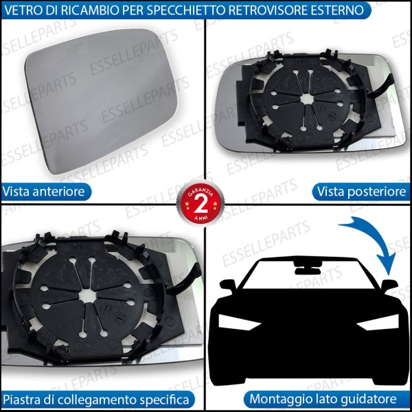 Specchietto Lato Guidatore Retrovisore Laterale di Ricambio per Fiat Panda MK2 FINO AL 2009