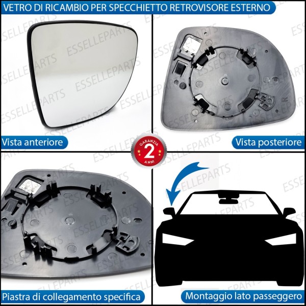 Specchietto Lato Passeggero Retrovisore Termico Laterale di Ricambio per RENAULT CAPTUR I