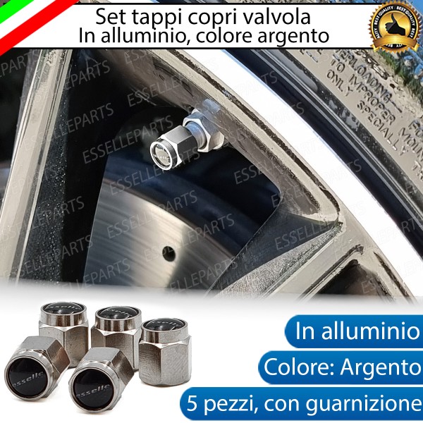 Set Tappi Copri Valvola Coprivalvola In Alluminio Argento Con Guarnizione