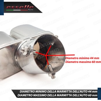 Terminale di scarico cromato doppia uscita quadrato diametro minimo 44, massimo 60 mm