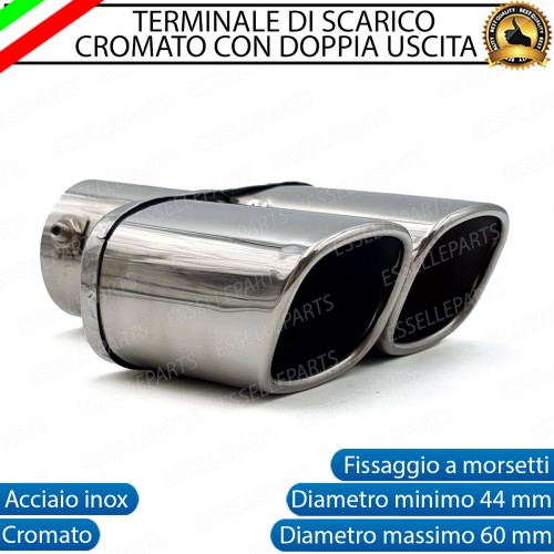 Terminale di scarico dritto cromato doppia uscita quadrato diametro minimo 44, massimo 60 mm