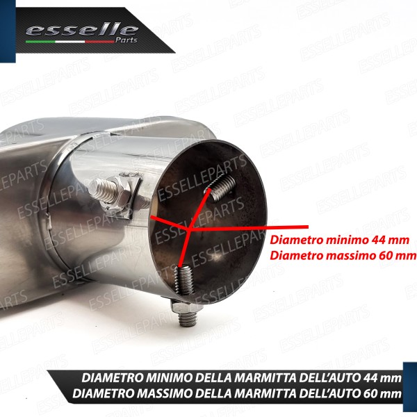 Terminale di scarico dritto cromato doppia uscita quadrato diametro minimo 44, massimo 60 mm