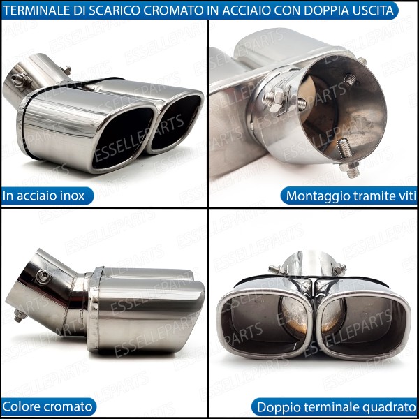 Terminale Di Scarico Doppio Marmitta per Opel Corsa E Finalino Cromato Inox