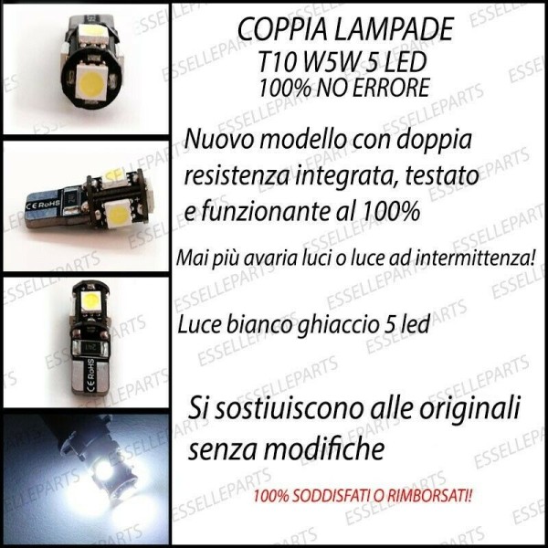 Lampade T10 Canbus W5W 5 LED no error luci posizione Fiat Idea
