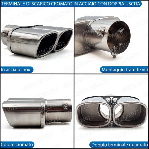 Terminale Di Scarico Doppio Marmitta per Honda Civic 6G Finalino Cromato Inox
