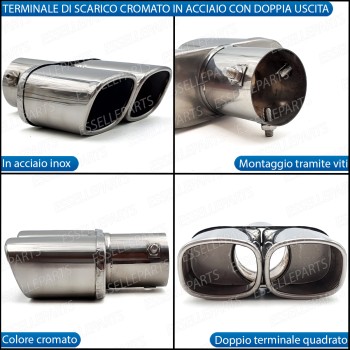 Terminale Di Scarico Doppio Marmitta per Opel Vectra B Finalino Cromato Inox Terminale Di Scarico Doppio Marmitta per Opel Vectra B Finalino Cromato Inox