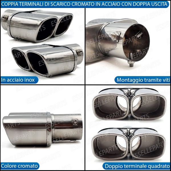 Coppia Terminali Di Scarico Doppio Marmitta per Chevrolet Captiva Restyling Cromato Inox