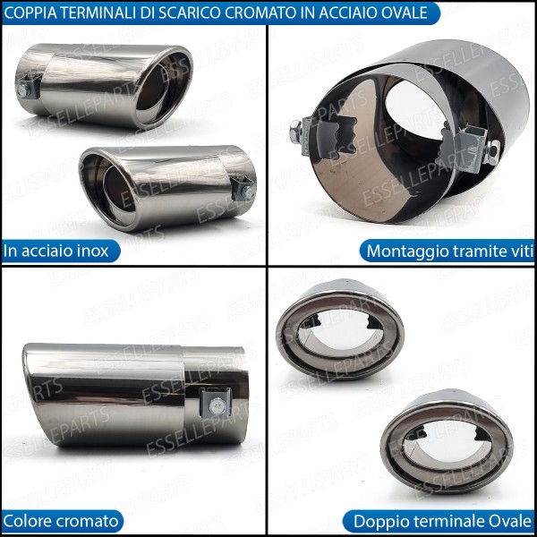 Coppia Terminali Di Scarico marmitta Finalino Cromato Per Chevrolet Captiva Restyling Ovale