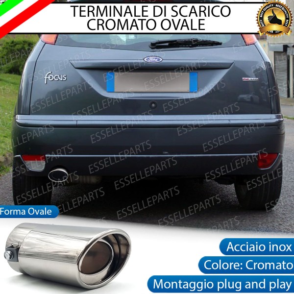 Terminale Di Scarico marmitta Finalino Cromato Per Ford Focus MK1 Fino al 09-2001 Inox Ovale
