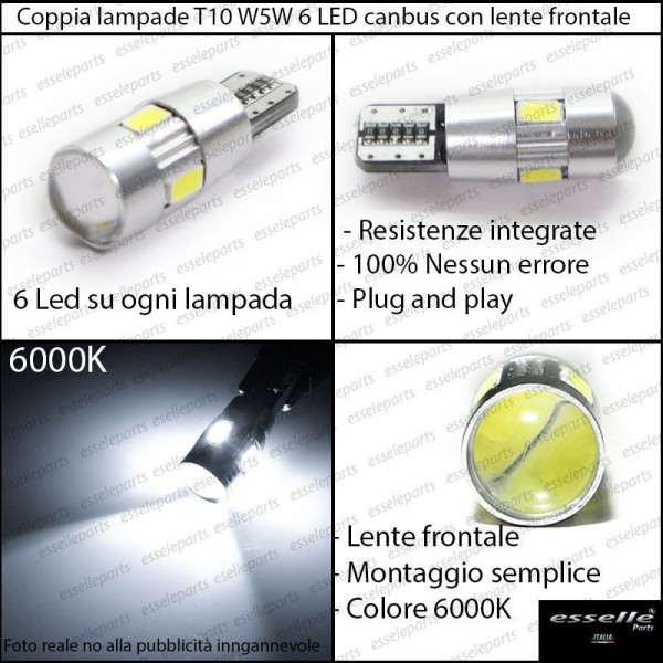 Coppia Lampade T10 W5W LED canbus con lente frontale per luci di posizione per Hyundai I30 (MK1)
