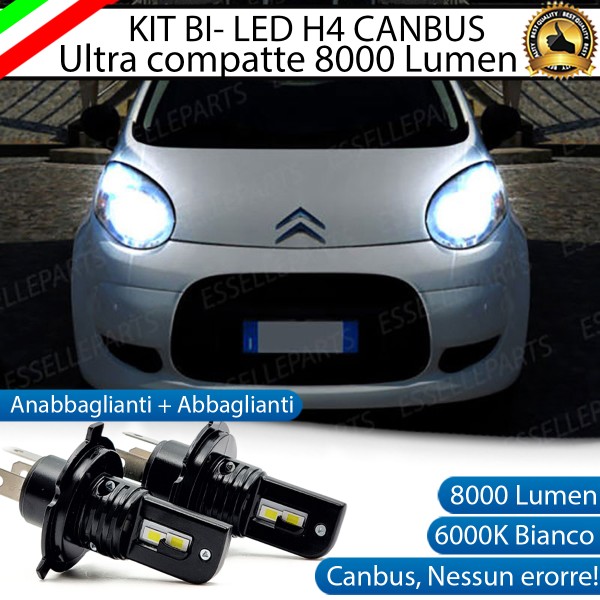 Kit Full LED H4 CANBUS 8000 Lumen 6000K Bianco Ghiaccio Per CITROEN C1