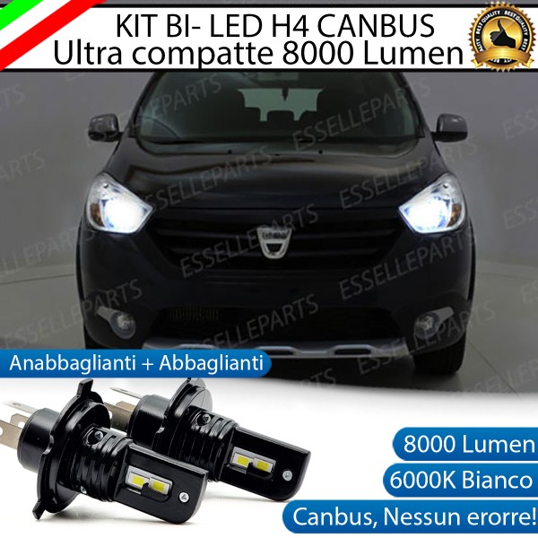 Kit Full LED H4 CANBUS 8000 Lumen 6000K Bianco Ghiaccio Per DACIA LODGY