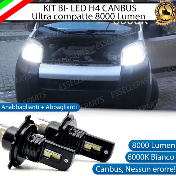 Kit Full LED H4 CANBUS 8000 Lumen 6000K Bianco Ghiaccio Per FIAT QUBO