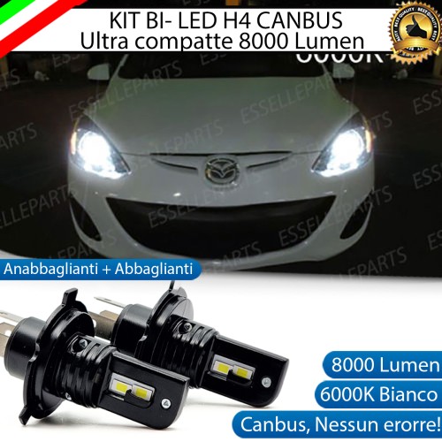 Kit Full LED H4 CANBUS 8000 Lumen 6000K Bianco Ghiaccio Per MAZDA 2 MK2