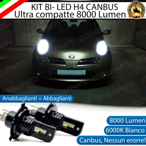 Kit Full LED H4 8000 Lumen 6000K Bianco Ghiaccio Per NISSAN MICRA MK3