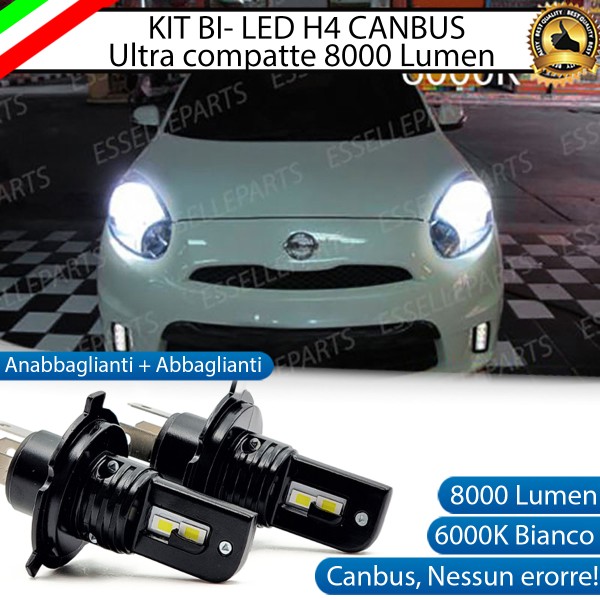 Kit Full LED H4 8000 Lumen 6000K Bianco Ghiaccio Per NISSAN MICRA MK4