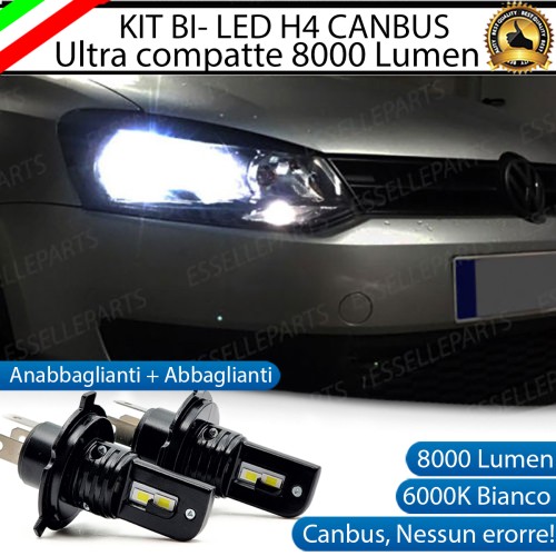 Kit Full LED H4 8000 Lumen 6000K Bianco VW POLO 6R 6C dal 2014 con fari a parabola singola
