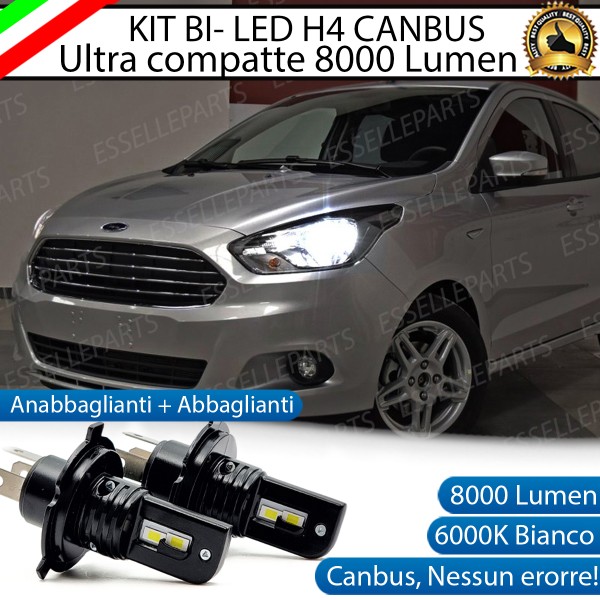 Kit Full LED H4 CANBUS 8000 Lumen 6000K Bianco Ghiaccio Per FORD KA MK3