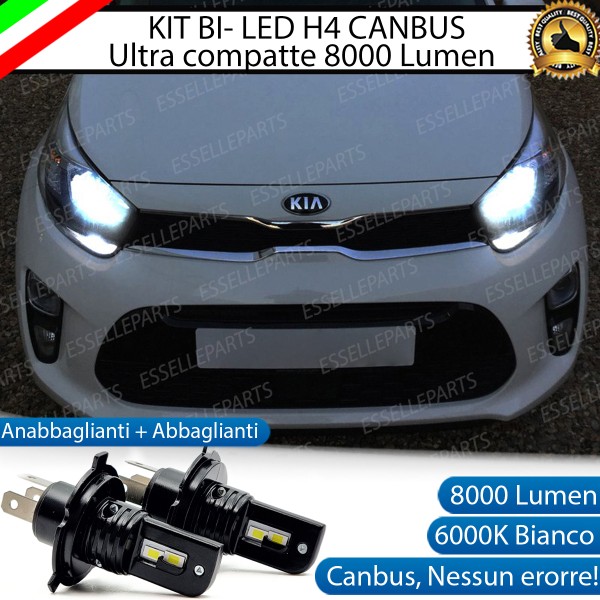 Kit Full LED H4 8000 Lumen 6000K Bianco KIA PICANTO JA con fari a parabola