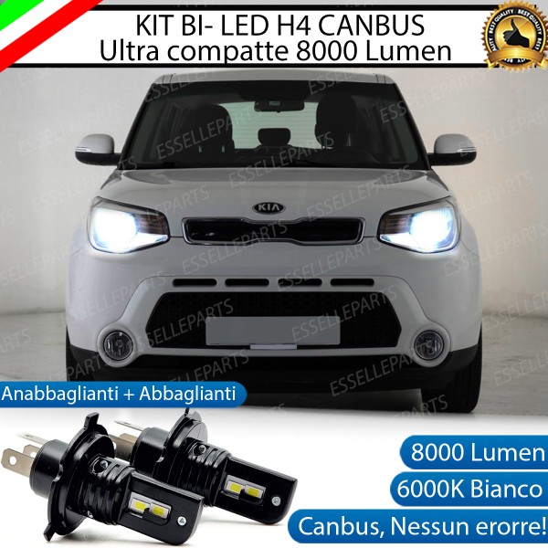 Kit Full LED H4 CANBUS 8000 Lumen 6000K Bianco Ghiaccio Per KIA SOUL 2