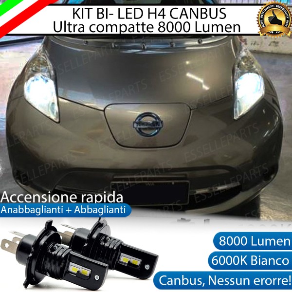 Kit Full LED H4 CANBUS 8000 Lumen 6000K Bianco Ghiaccio Per NISSAN LEAF