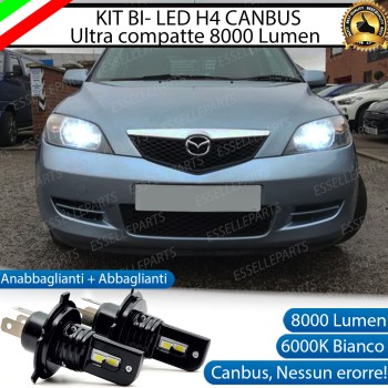 Kit Full LED H4 8000 Lumen 6000K Bianco MAZDA 2 MK1 con fari a parabola