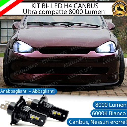 Kit Full LED H4 8000 Lumen 6000K Bianco Ghiaccio Per OPEL CORSA B