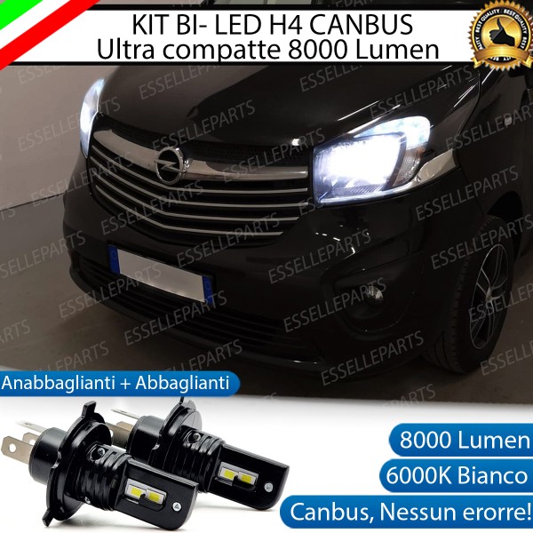 Kit Full LED H4 8000 Lumen 6000K Bianco Ghiaccio Per OPEL VIVARO MK2