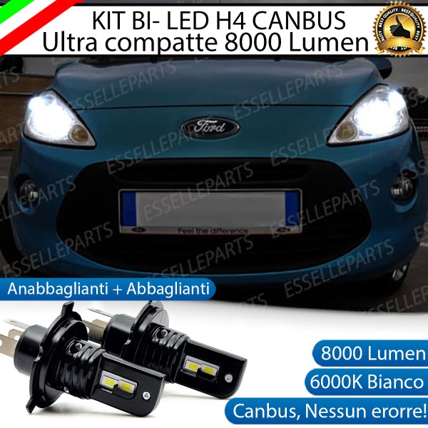 Kit Full LED H4 CANBUS 8000 Lumen 6000K Bianco Ghiaccio Per FORD KA MK2