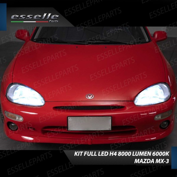 Kit Full LED H4 CANBUS 8000 Lumen 6000K Bianco Ghiaccio Per Mazda MX-3