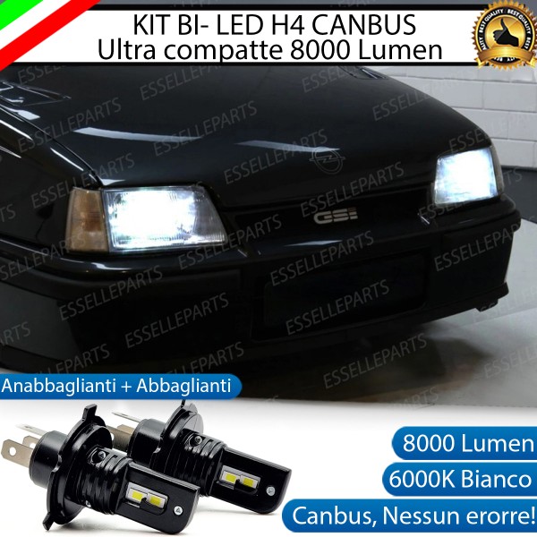 Kit Full LED H4 CANBUS 8000 Lumen 6000K Bianco Ghiaccio Per Opel Kadett