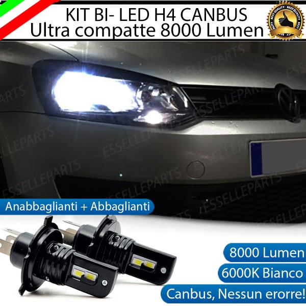 Kit Full LED H4 8000 Lumen 6000K Bianco VW Polo 6R 6C fino al 2013 con fari parabola singola