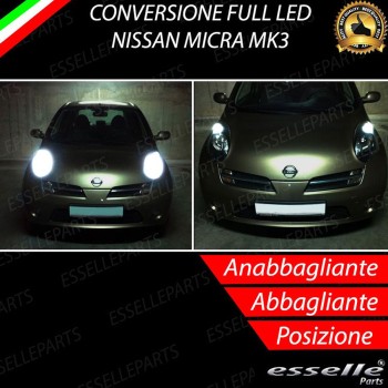 Conversione Fari Full LED 8000 Lumen 6000K Bianco Nissan Micra MK3