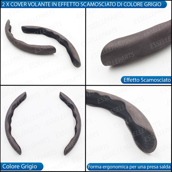Cover per Volante Effetto Scamosciato Grigio Antiscivolo per Auto