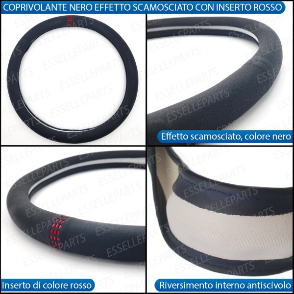 Coprivolante Tondo Effetto Scamosciato con inserti ROSSO Antiscivolo per Auto