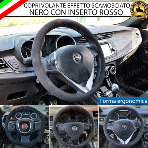 Coprivolante Tondo Effetto Scamosciato con inserti ROSSO Antiscivolo per Auto
