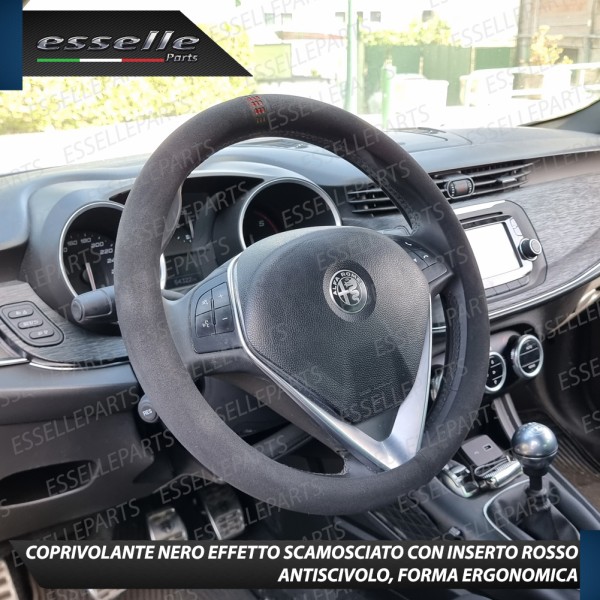 Coprivolante Tondo Effetto Scamosciato con inserti ROSSO Antiscivolo per Auto