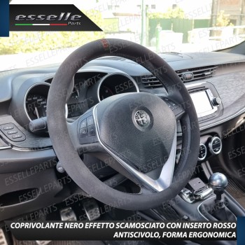 Coprivolante Tondo Effetto Scamosciato con inserti ROSSO Antiscivolo per Auto