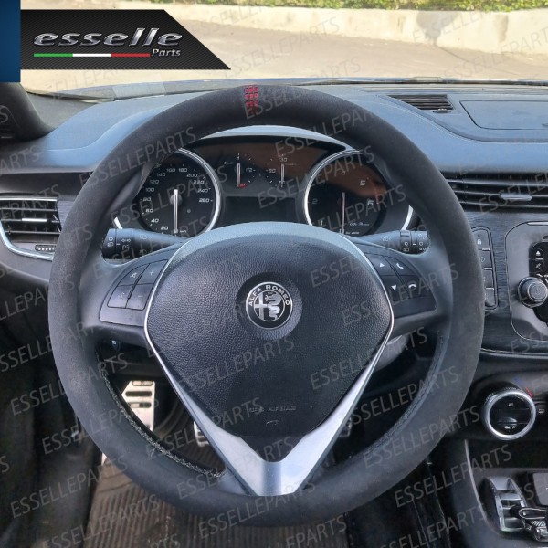 Coprivolante Tondo Effetto Scamosciato con inserti ROSSO Antiscivolo per Auto