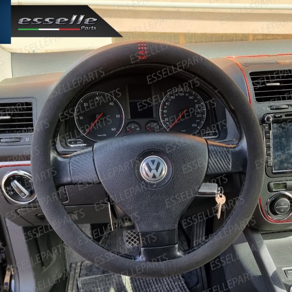 Coprivolante Tondo Effetto Scamosciato con inserti ROSSO Antiscivolo per Auto