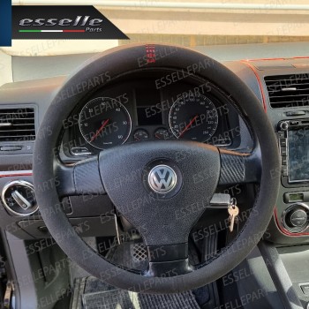 Coprivolante Tondo Effetto Scamosciato con inserti ROSSO Antiscivolo per Auto