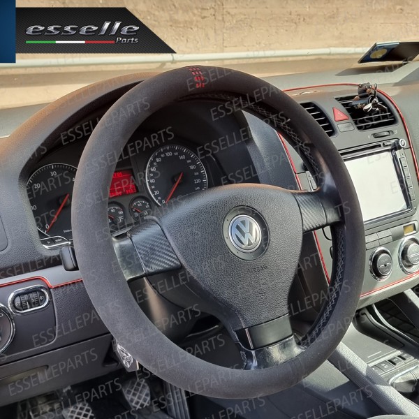 Coprivolante Tondo Effetto Scamosciato con inserti ROSSO Antiscivolo per Auto