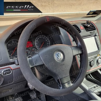 Coprivolante Tondo Effetto Scamosciato con inserti ROSSO Antiscivolo per Auto