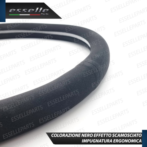 Coprivolante Tondo Effetto Scamosciato con inserti BLU Antiscivolo Ergonomico per Auto