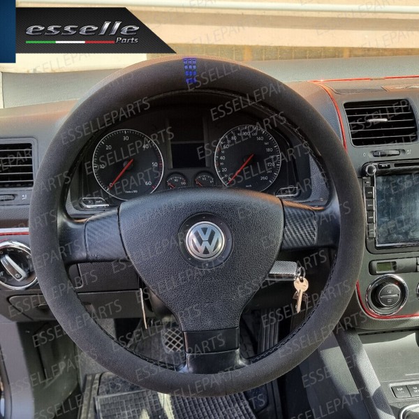 Coprivolante Tondo Effetto Scamosciato con inserti BLU Antiscivolo Ergonomico per Auto