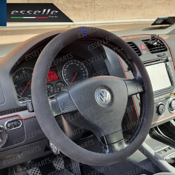 Coprivolante Tondo Effetto Scamosciato con inserti BLU Antiscivolo Ergonomico per Auto