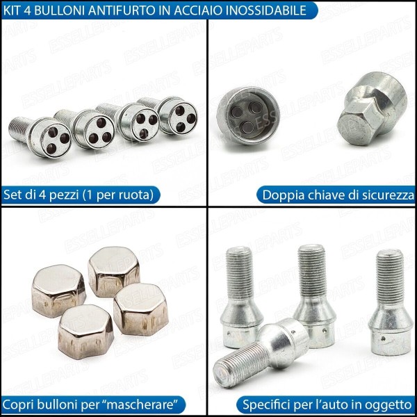 Kit 4 Bulloni In Acciaio Antifurto Cerchi In Lega Per Opel Corsa E