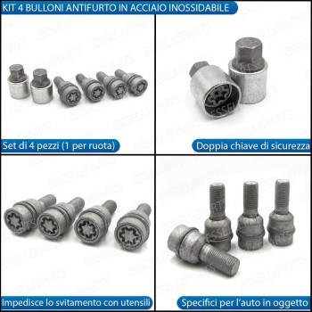 Kit 4 Bulloni In Acciaio Antifurto Cerchi In Lega Per Audi Q2